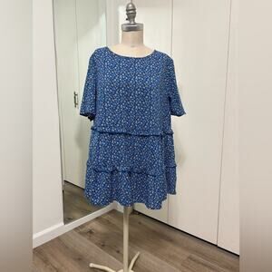 Bloomchic Women’s Plus Size Blue Floral Flowy Blouse Short Sleeve US 12